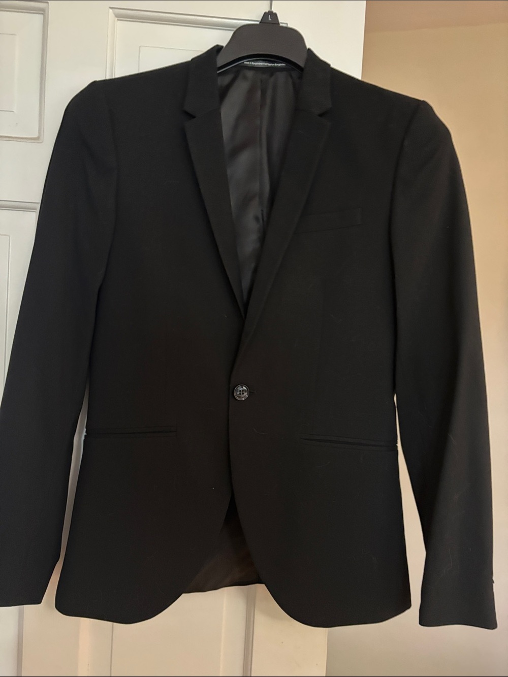 H&M Classic Black Men's Blazer - Super Skinny Fit, Single-Button Jacket, 36R